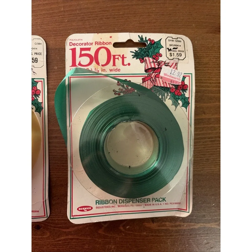 VINTAGE BERWICK DECORATOR RIBBON DISPENSER PACK Green‎ & Gold